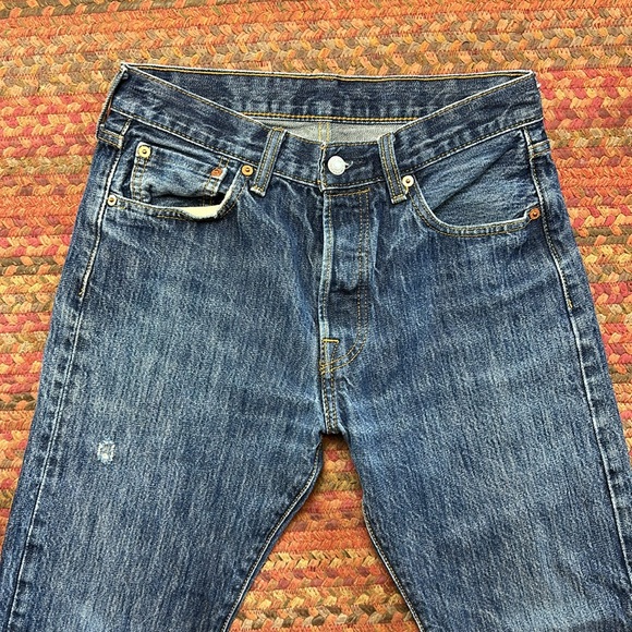 LEVIS CLASSIC DENIM 501 DARK WASH BUTTON FLY JEANS BOYFRIEND - Picture 2 of 7